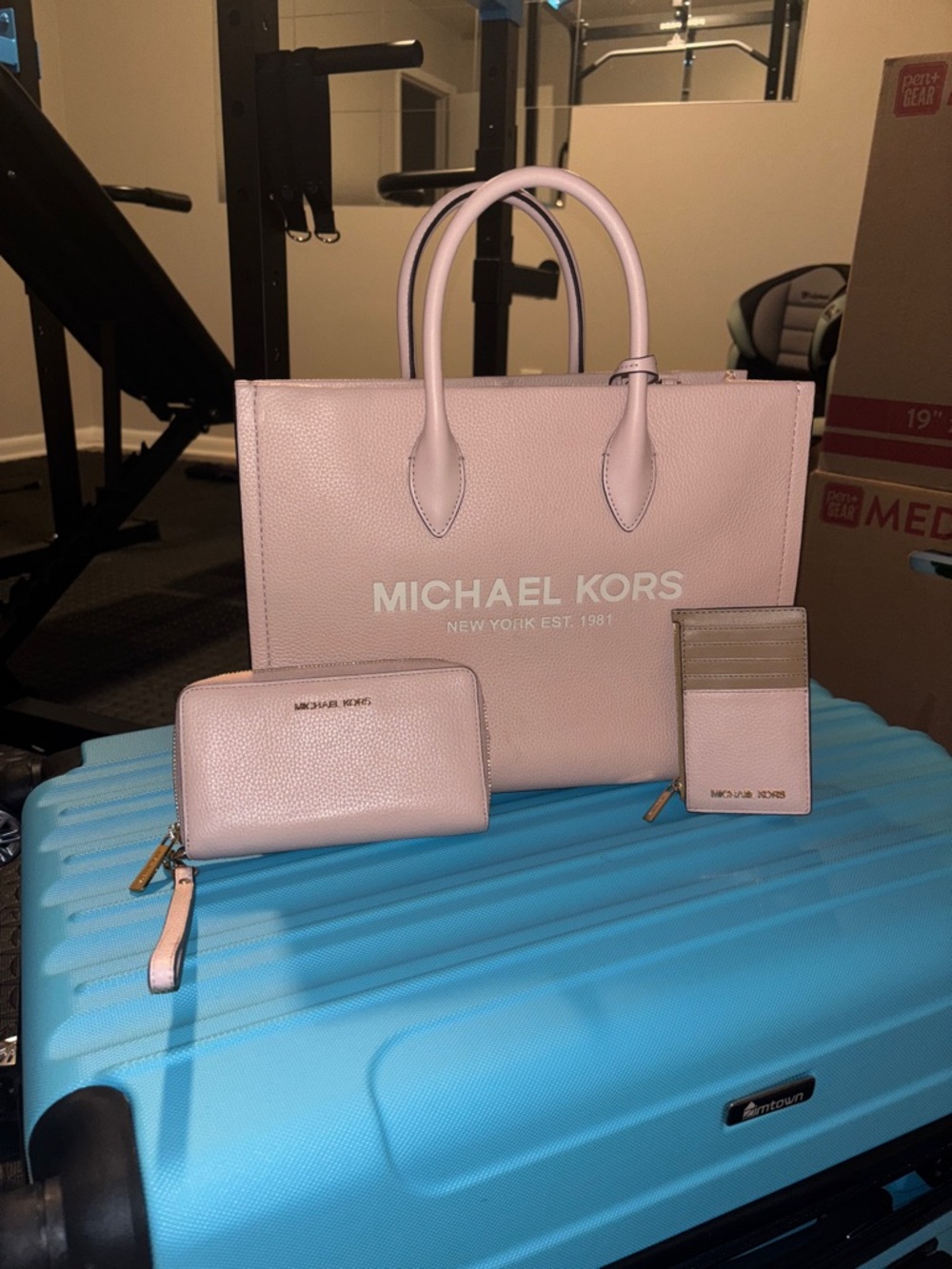 Michael Kors Pink Leather Tote with Wallet & Card Case Set